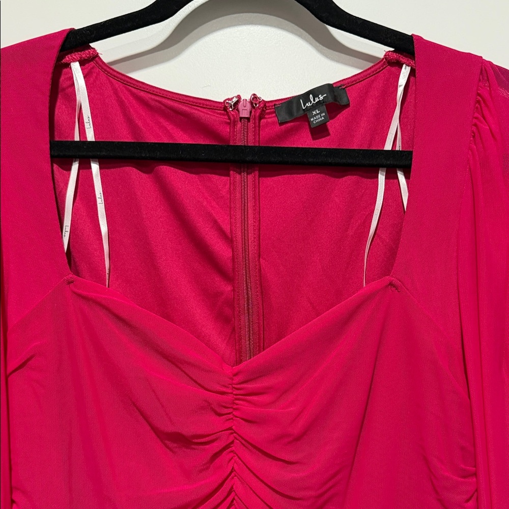 Lulu's Vibrant Pink Ruched Romper - Picture 2 of 2